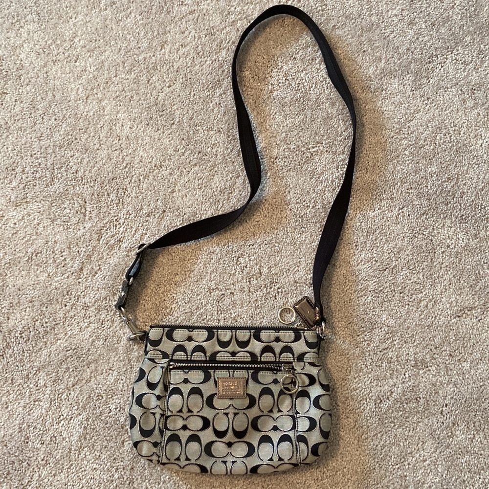 Coach Signature Crossbody Bag Black, Grey, And Silv… Gem
